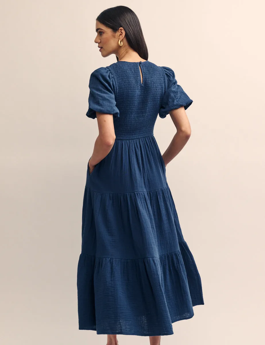 Navy Tiered Charlie Midi Dress sold by Nobody's Child product image thumbnail 4