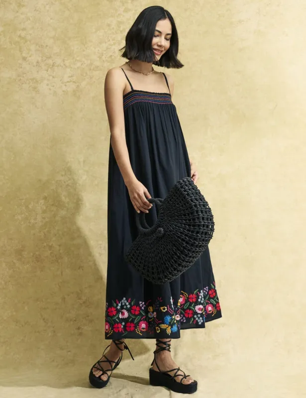 Black Tallie Embroidered Midi Dress sold by Nobody's Child