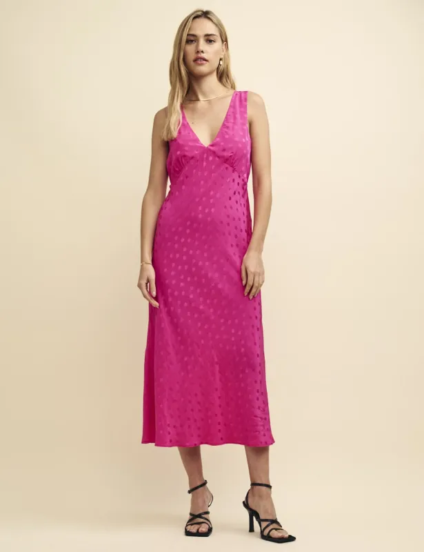 Satin Jacquard Spot Helena Midi Dress sold by Nobody's Child