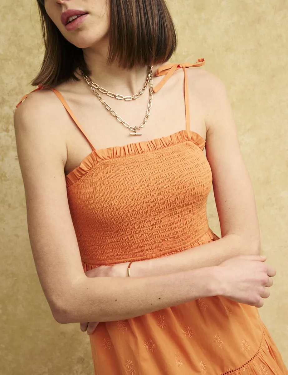 Orange Shirred Maisi Midi Dress sold by Nobody's Child product image thumbnail 2