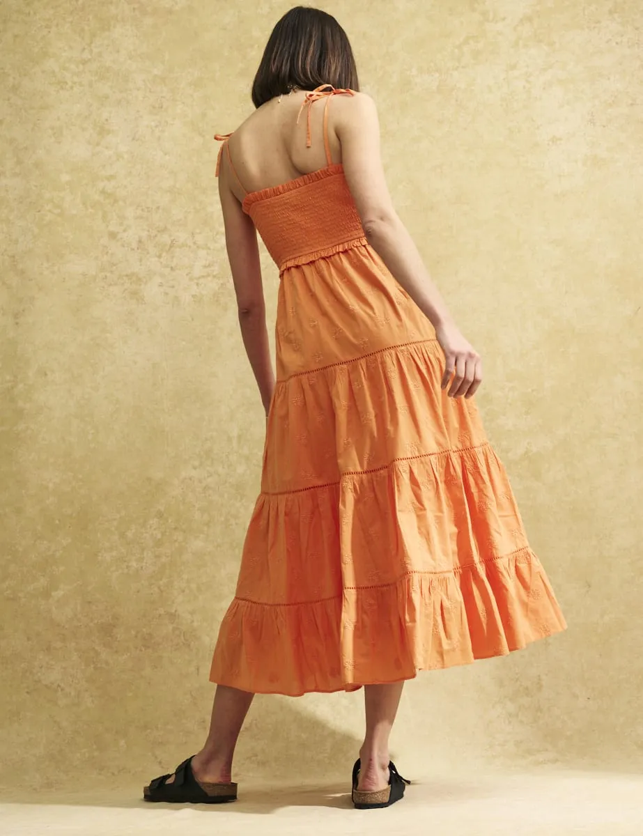 Orange Shirred Maisi Midi Dress sold by Nobody's Child product image thumbnail 4