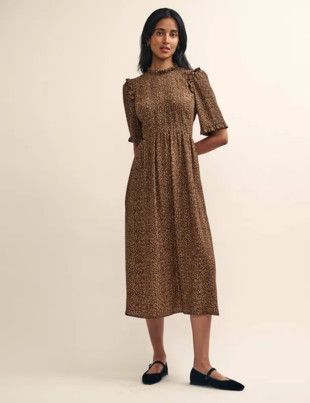 Leopard Print Ruffle Trimmed Ivy Midi Dress sold by Nobody's Child