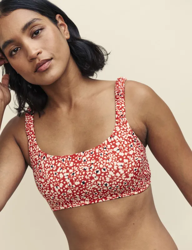 Red Floral Shirred Strap Bikini Top sold by Nobody's Child