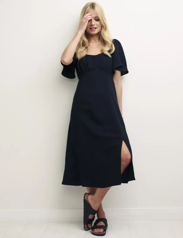 Black Linen-blend Dee Dee Midi Tea Dress sold by Nobody's Child