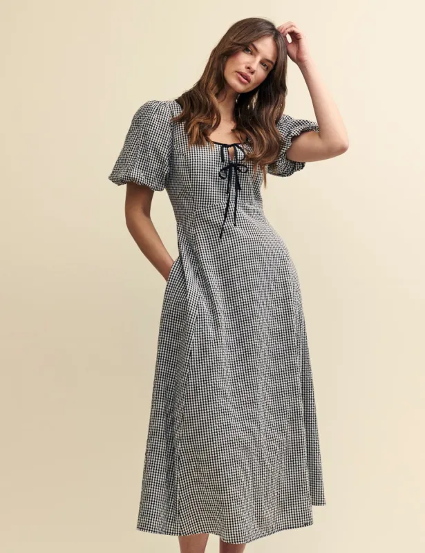 Black Gingham Tie Detail Bertie Midi Dress sold by Nobody's Child