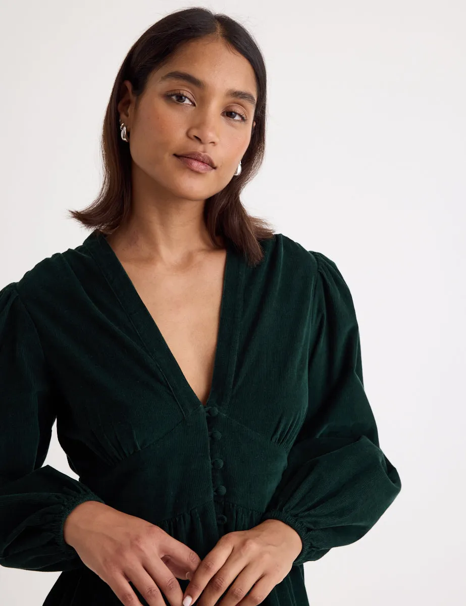 Dark Green Cord Long Sleeve Starlight Mini Dress sold by Nobody's Child product image thumbnail 2