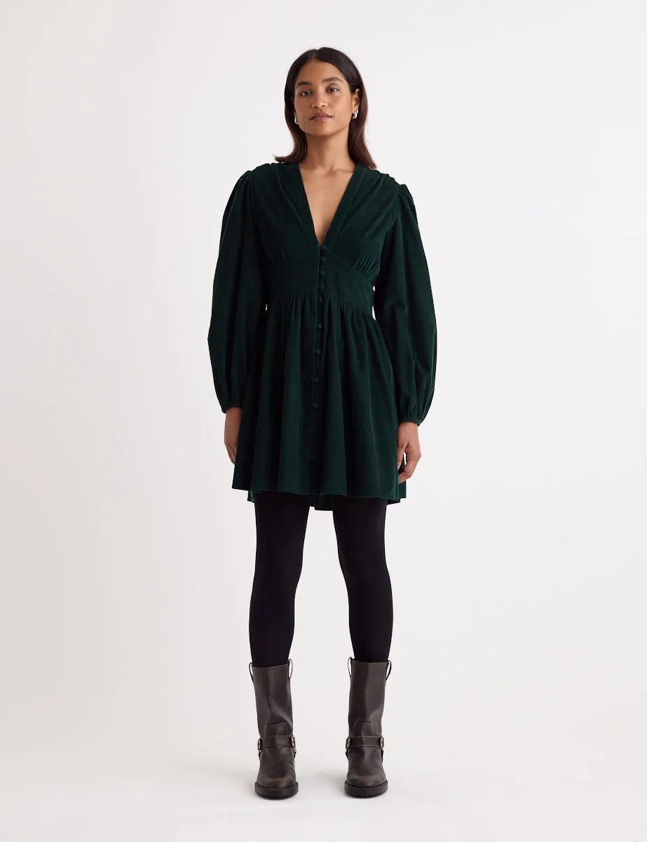 Dark Green Cord Long Sleeve Starlight Mini Dress sold by Nobody's Child product image thumbnail 3