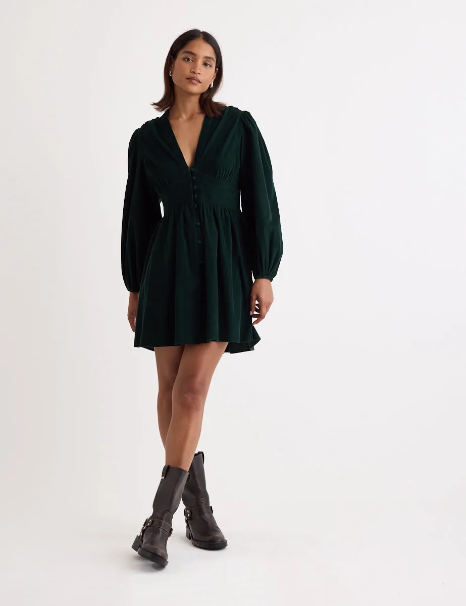 Dark Green Cord Long Sleeve Starlight Mini Dress sold by Nobody's Child product image thumbnail 4