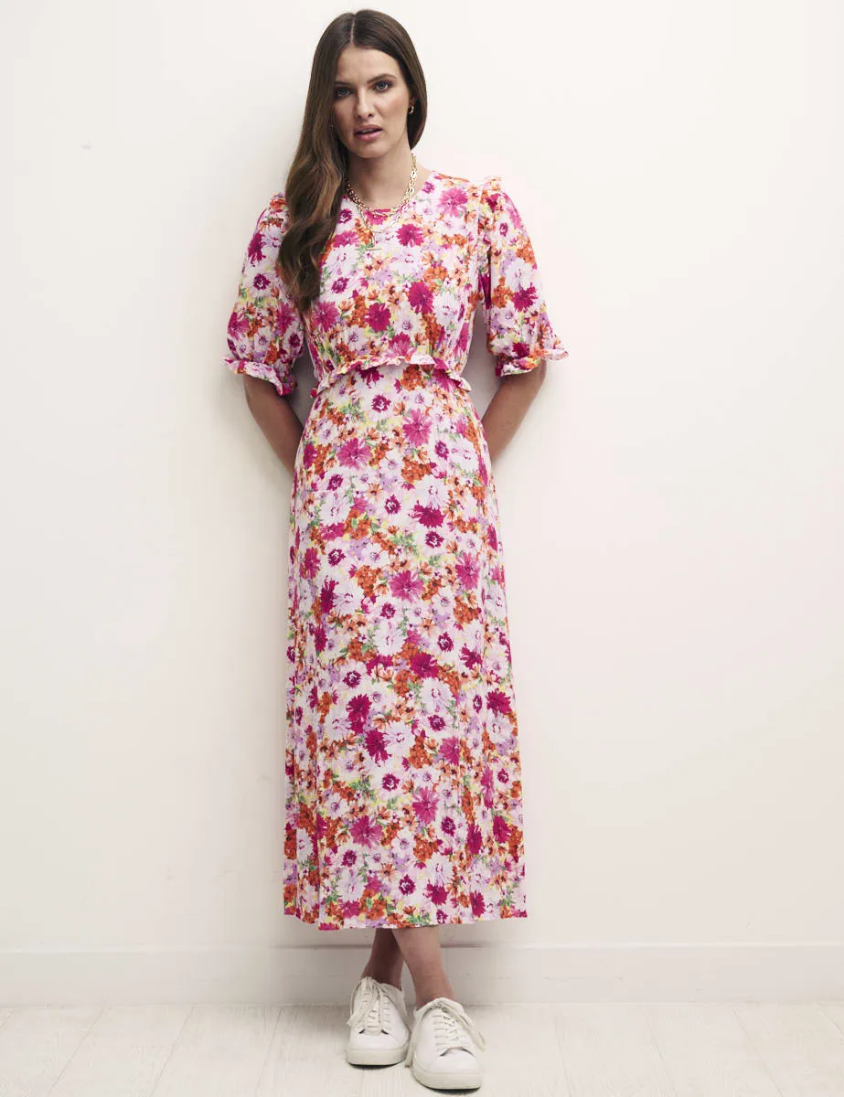 Pink and Orange Big Floral Felicia Midi Dress sold by Nobody's Child