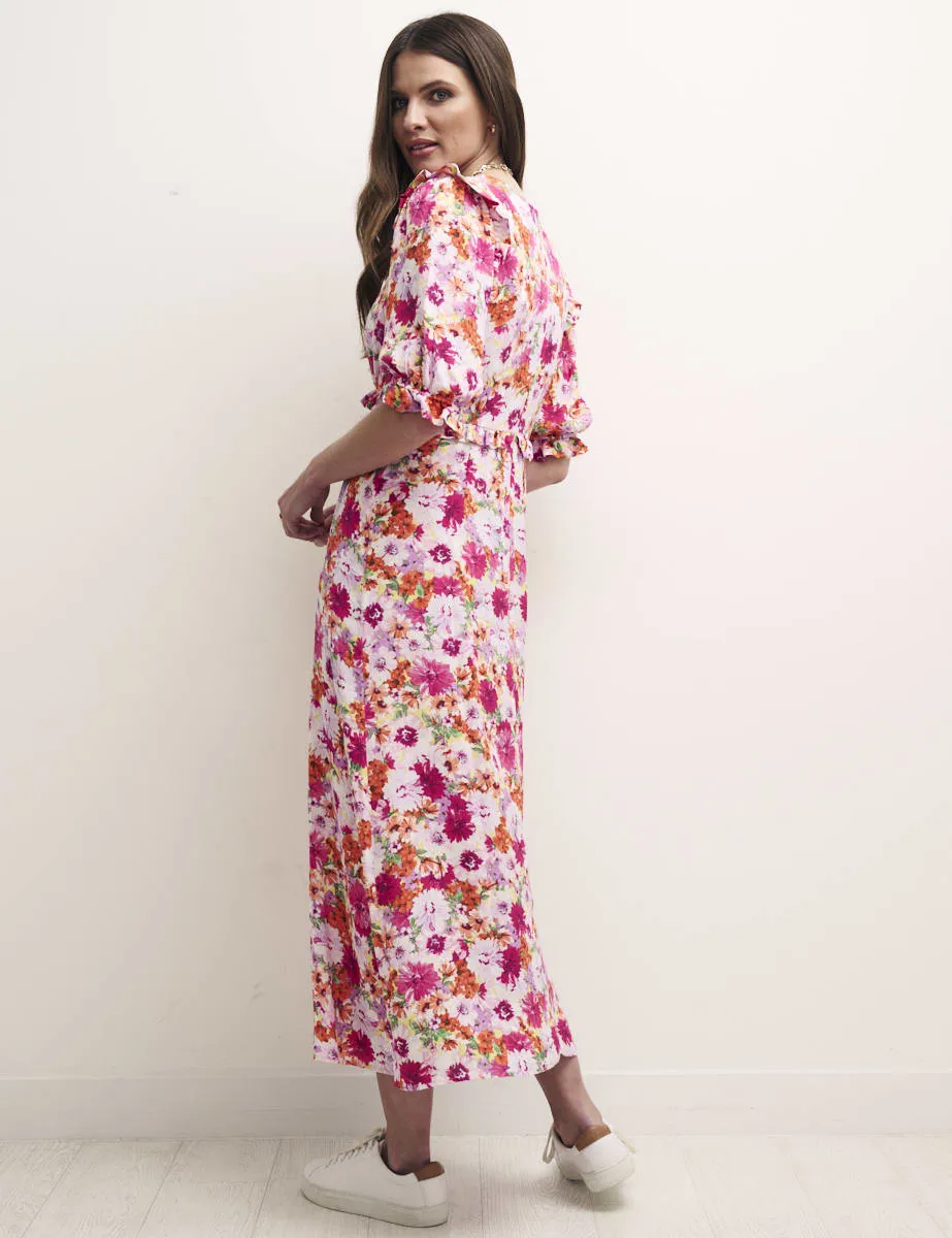 Pink and Orange Big Floral Felicia Midi Dress sold by Nobody's Child product image thumbnail 4