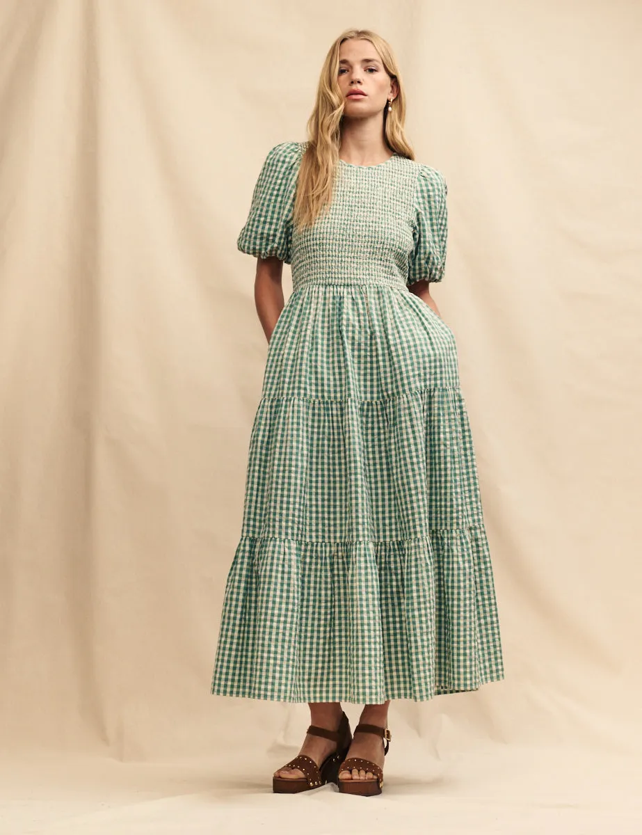 Green Gingham Tiered Charlie Midi Dress sold by Nobody's Child