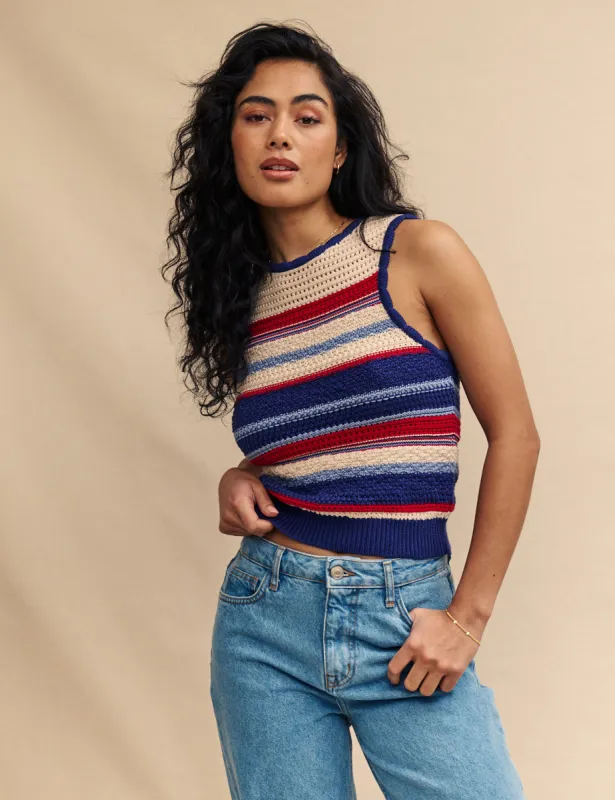 Multi Mock Crochet Stripe Tank Top sold by Nobody's Child