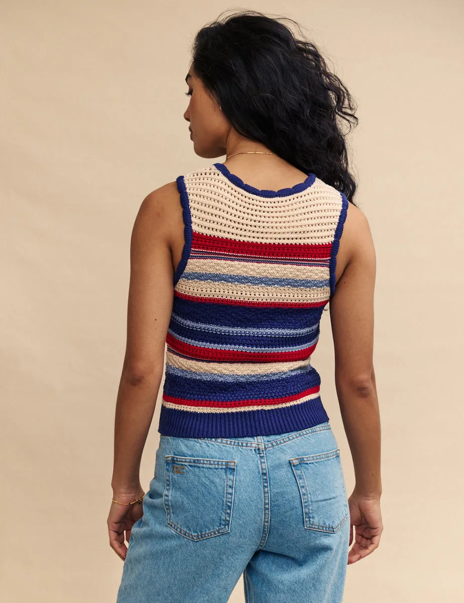 Multi Mock Crochet Stripe Tank Top sold by Nobody's Child product image thumbnail 4