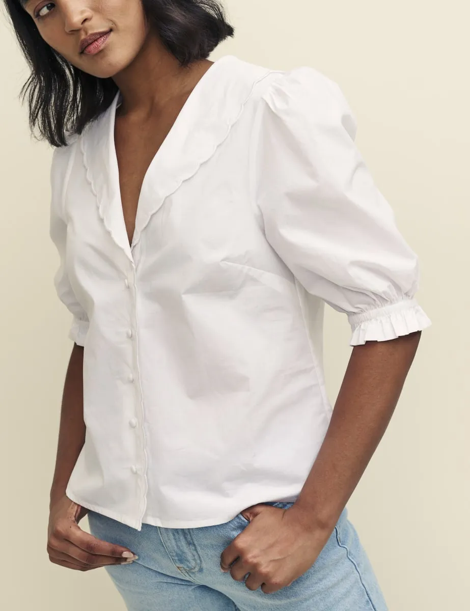 White Puff Sleeve Collared Blouse sold by Nobody's Child product image thumbnail 3