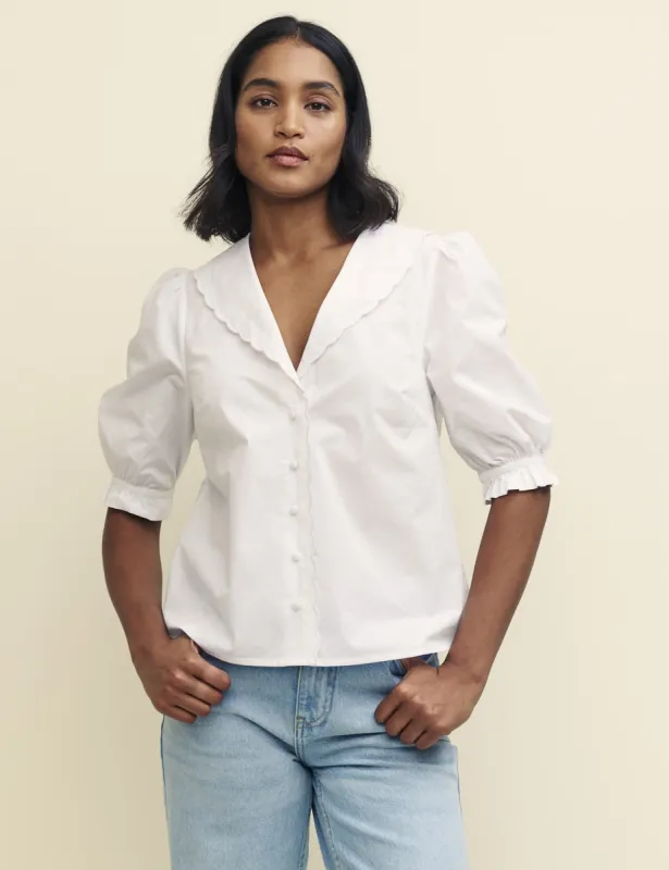 White Puff Sleeve Collared Blouse sold by Nobody's Child