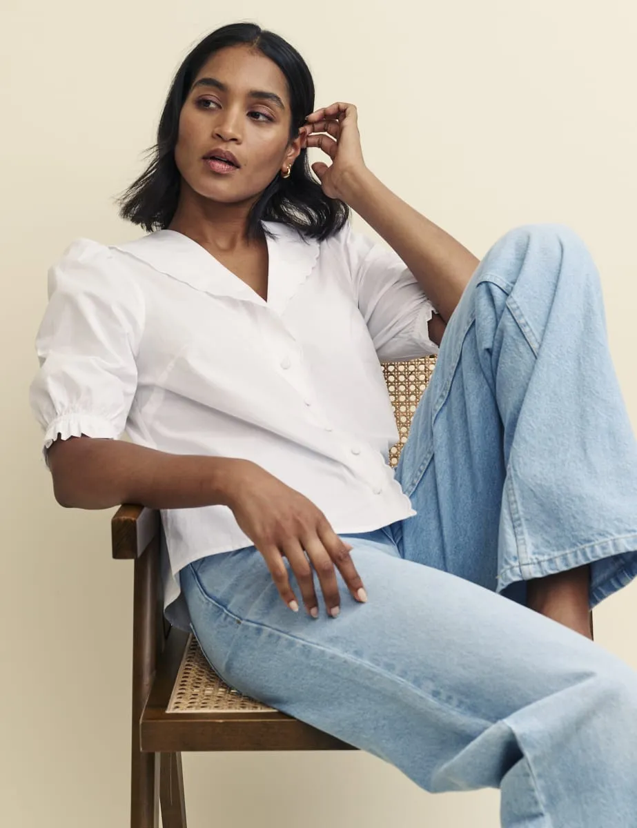 White Puff Sleeve Collared Blouse sold by Nobody's Child product image thumbnail 2