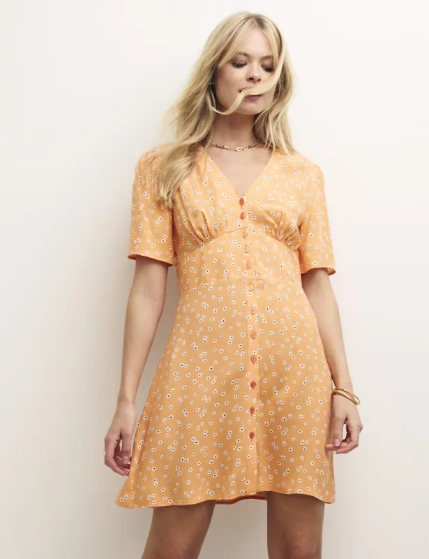 Orange Ditsy Daisy Floral Alexa Mini with Shirring Dress sold by Nobody's Child