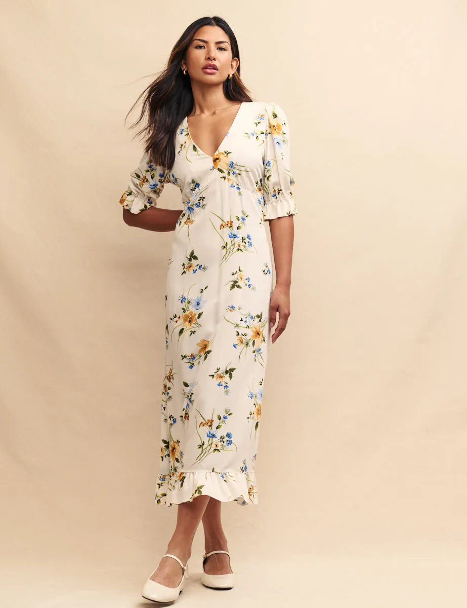 White Floral Delilah Midi Tea Dress sold by Nobody's Child
