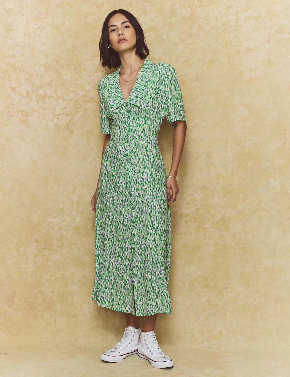 Green Brushstroke Daisy Midi Dress sold by Nobody's Child