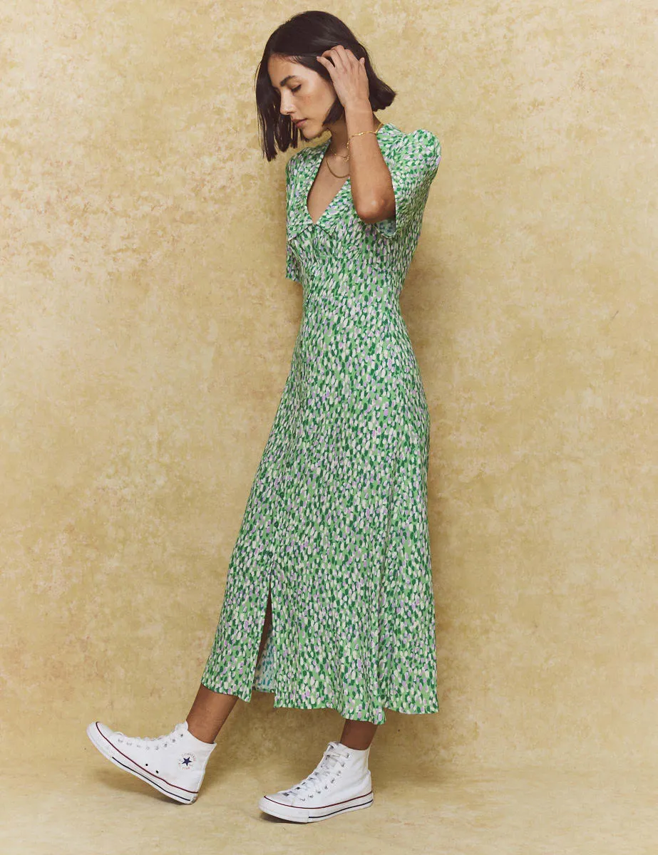 Green Brushstroke Daisy Midi Dress sold by Nobody's Child product image thumbnail 2