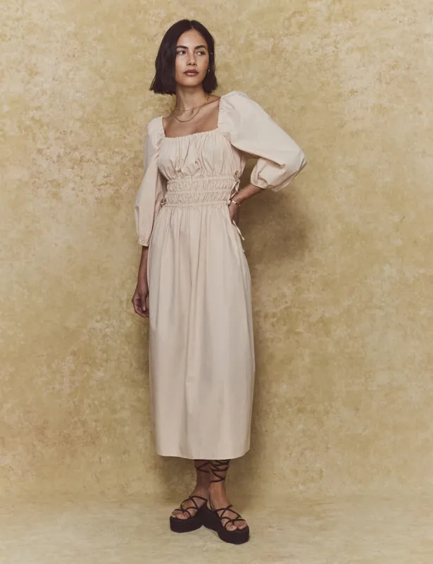 Beige Square Neck Franzie Midi Dress sold by Nobody's Child