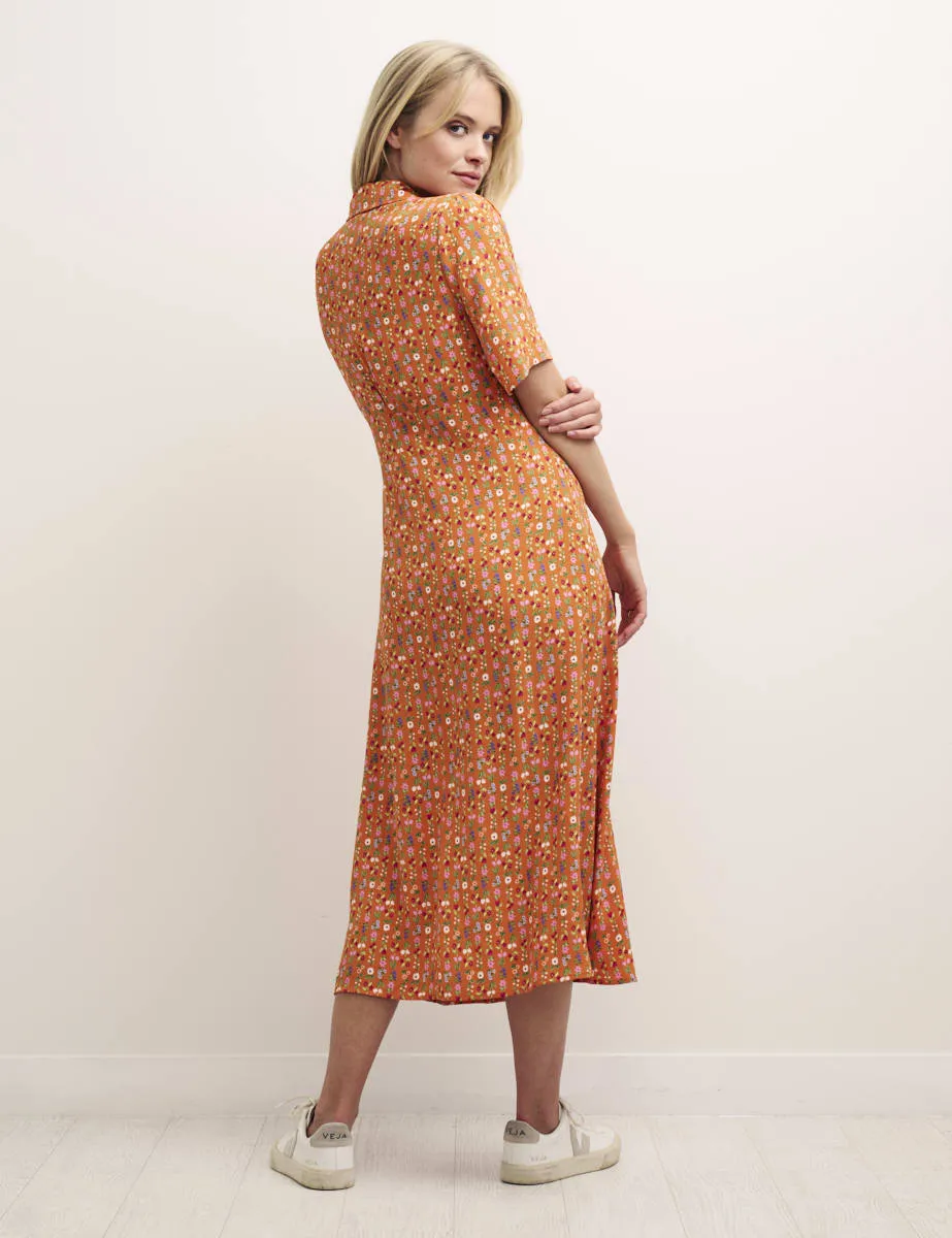 Orange Pinstripe Floral Daisy Midi Dress sold by Nobody's Child product image thumbnail 3