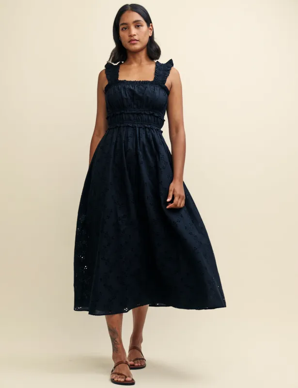 Black Broderie Ruffle Trim Lennie Midi Dress sold by Nobody's Child