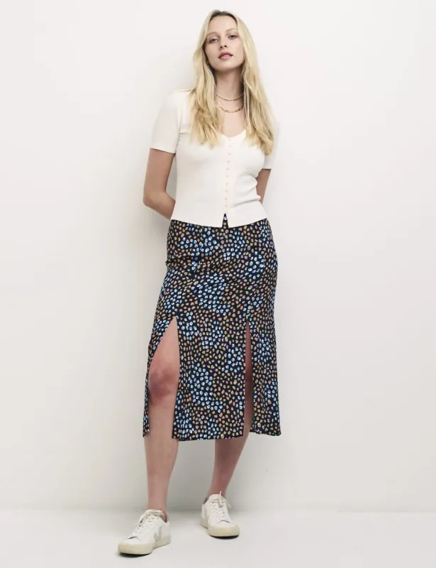 Black Speckle Print Sara Midi Skirt sold by Nobody's Child