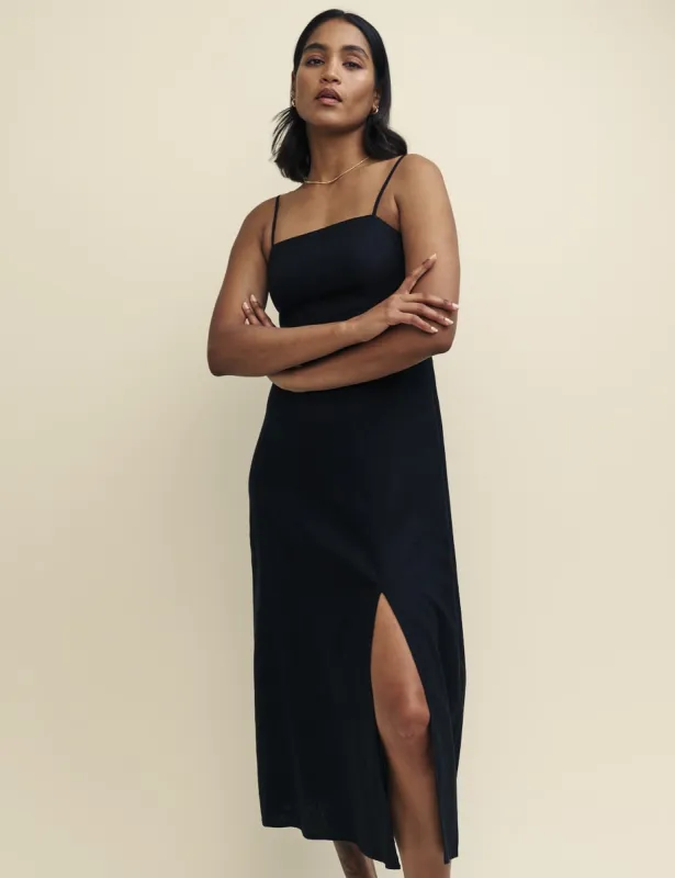 Petite Black Linen-blend Maddy Midi Dress sold by Nobody's Child