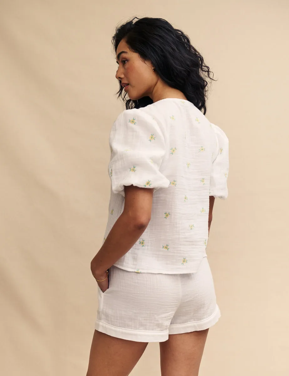 White Flower Embroidered Puff Sleeve Blouse sold by Nobody's Child product image thumbnail 4