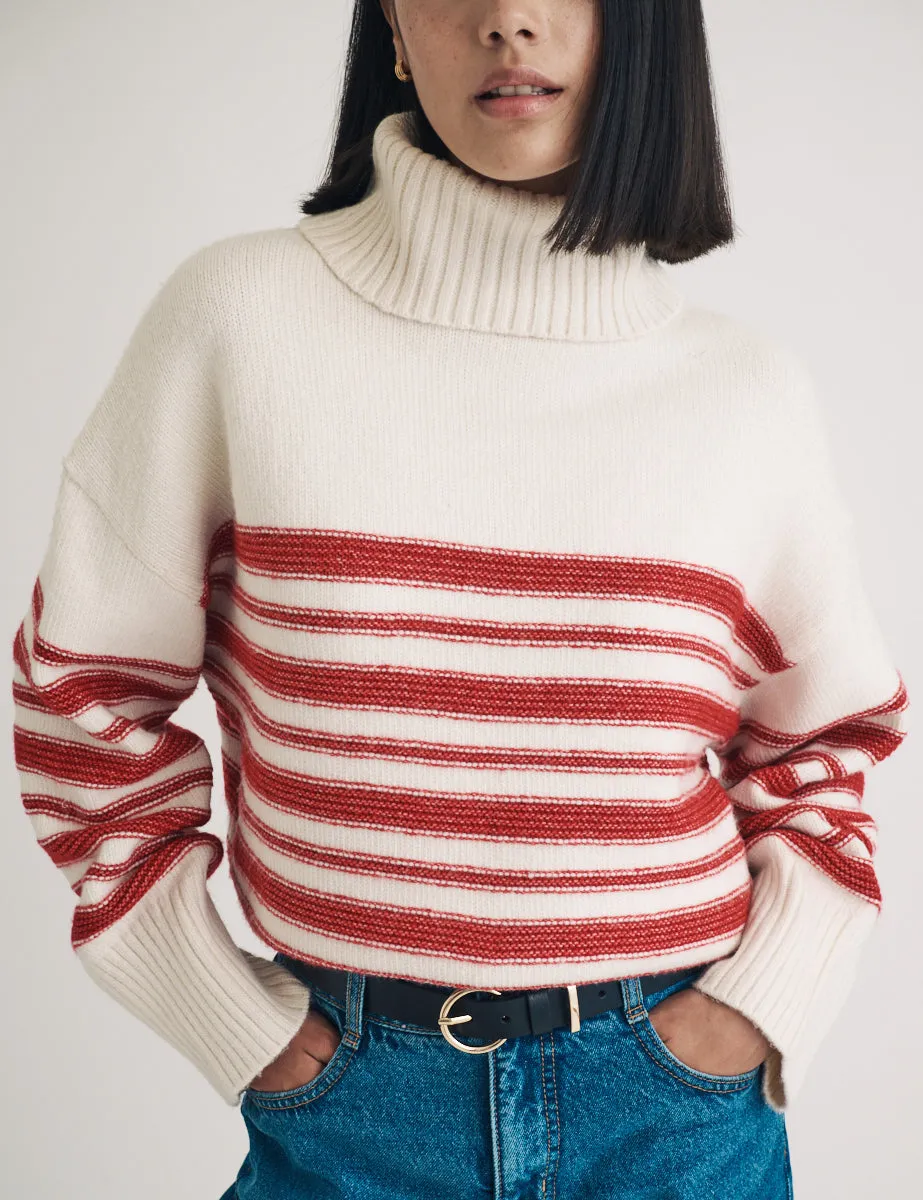 Cream & Red Stripe Knitted Roll Neck Jumper sold by Nobody's Child product image thumbnail 3