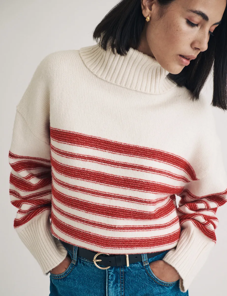 Cream & Red Stripe Knitted Roll Neck Jumper sold by Nobody's Child product image thumbnail 2