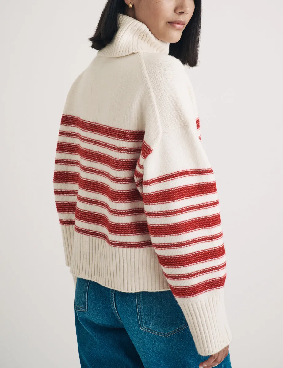Cream & Red Stripe Knitted Roll Neck Jumper sold by Nobody's Child product image thumbnail 5