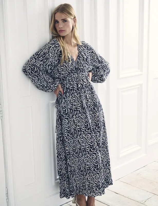 Black Printed Iris Midi Dress sold by Nobody's Child
