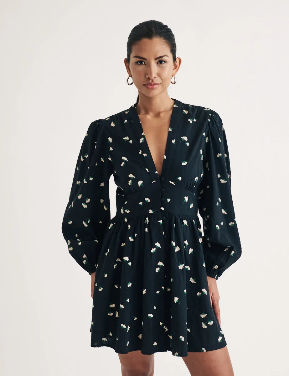 Petite Black Ditsy Floral Long Sleeve Starlight Mini Dress sold by Nobody's Child product image thumbnail 3