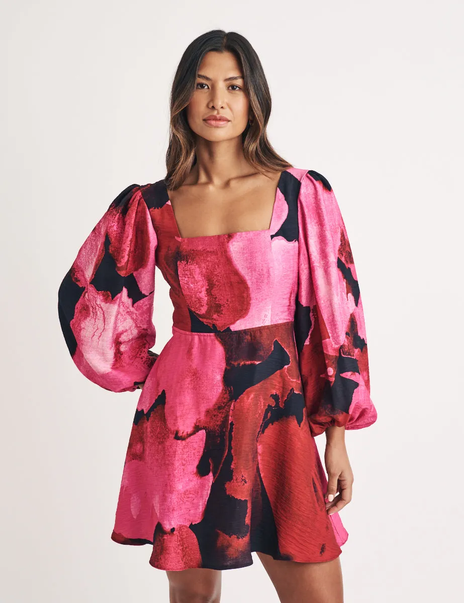 Pink Watercolour Floral Loredana Mini Dress sold by Nobody's Child product image thumbnail 3