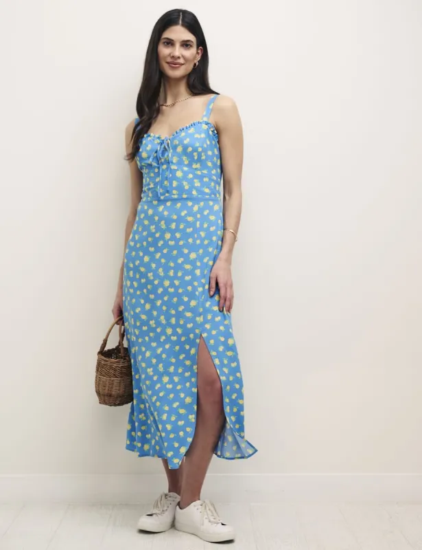 Petite Blue Sicilian Lemon Lucia Midi Dress sold by Nobody's Child
