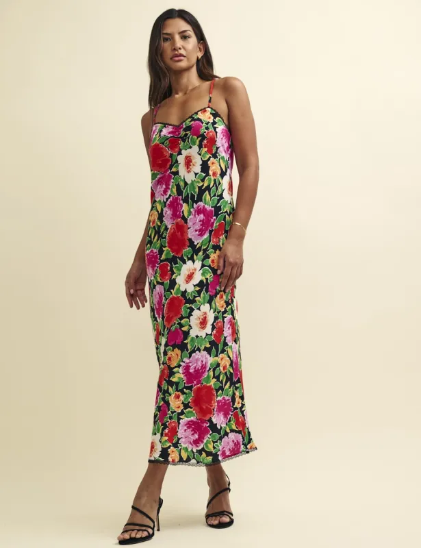 Midnight Floral Orla Lace Trim Slip Midaxi Dress sold by Nobody's Child