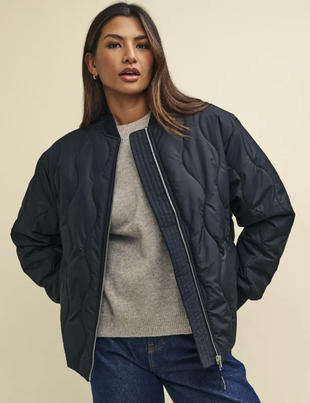 Black Quilted Bomber Jacket sold by Nobody's Child