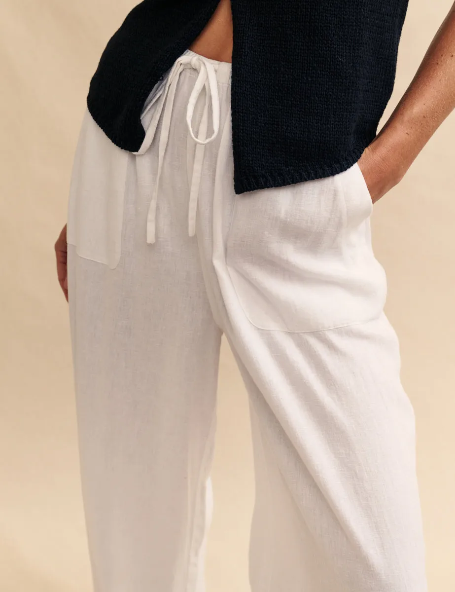 White Linen-blend Drawstring Trousers sold by Nobody's Child product image thumbnail 3