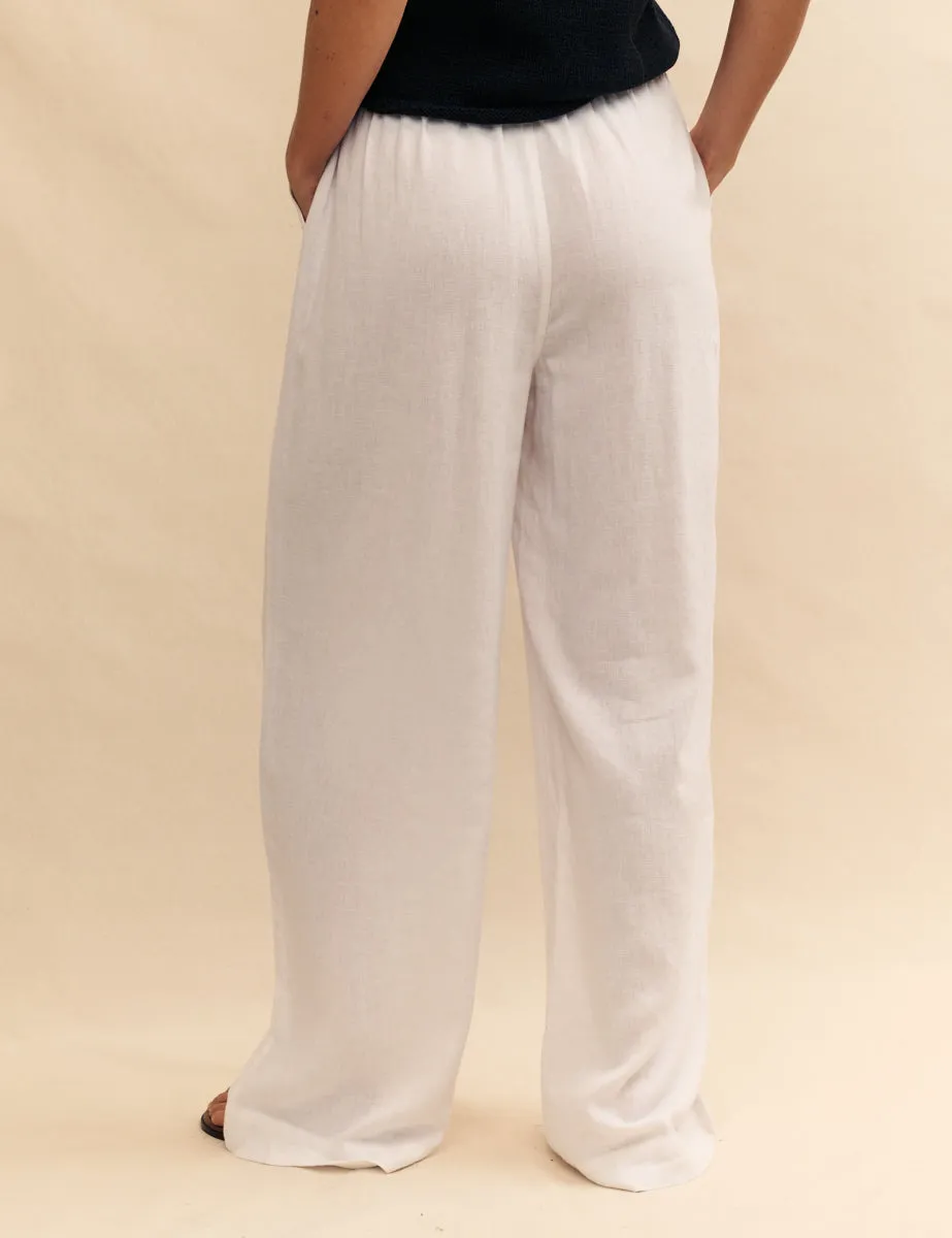 White Linen-blend Drawstring Trousers sold by Nobody's Child product image thumbnail 4