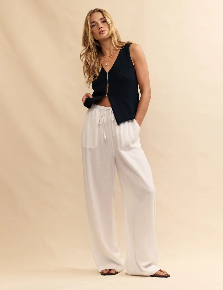 White Linen-blend Drawstring Trousers sold by Nobody's Child
