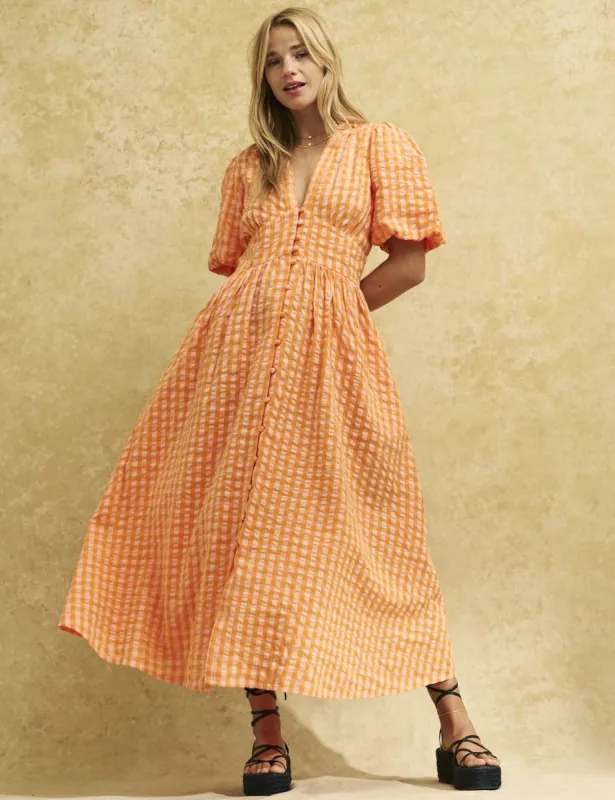 Orange Gingham Check Starlight Midaxi Dress sold by Nobody's Child