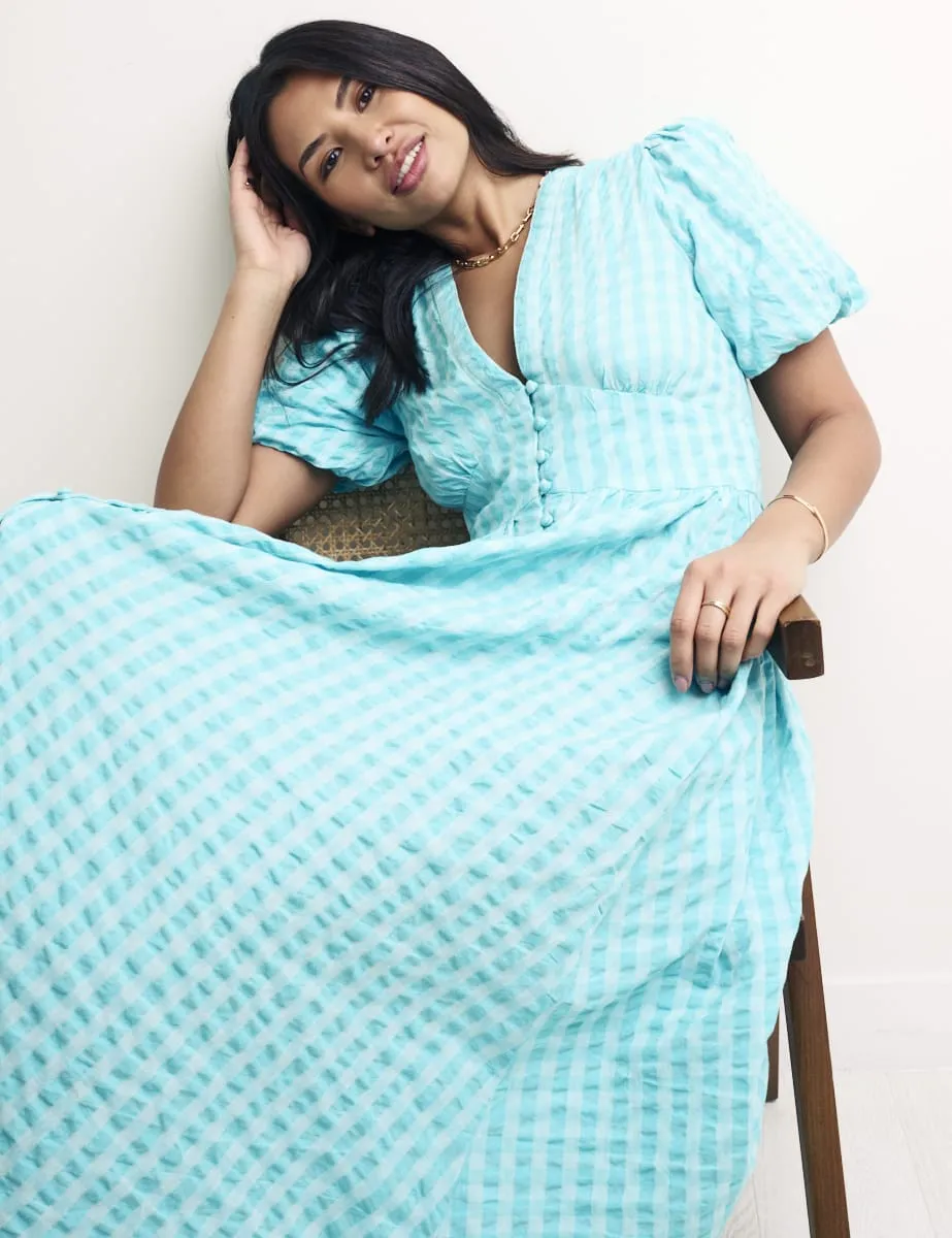 Blue Gingham Check Starlight Midaxi Dress sold by Nobody's Child product image thumbnail 2
