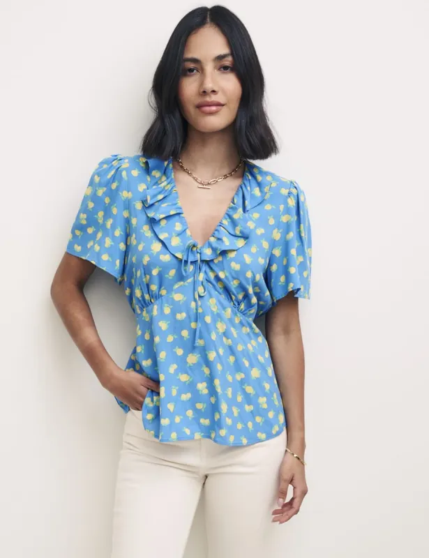 Blue Lemon Print Frill Collar Joley Blouse sold by Nobody's Child