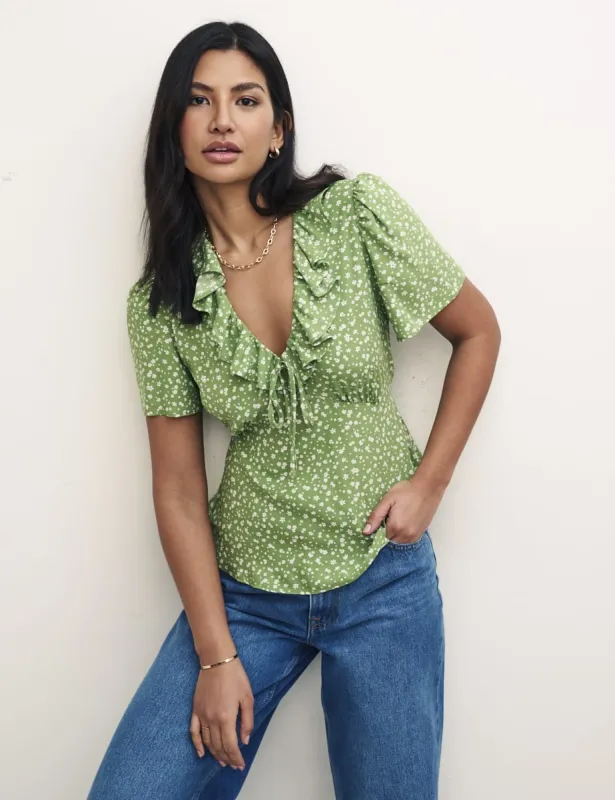 Green Floral V Neck Blouse sold by Nobody's Child