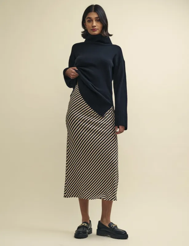 Diagonal Stripe Jersey Ruched Midi Skirt sold by Nobody's Child