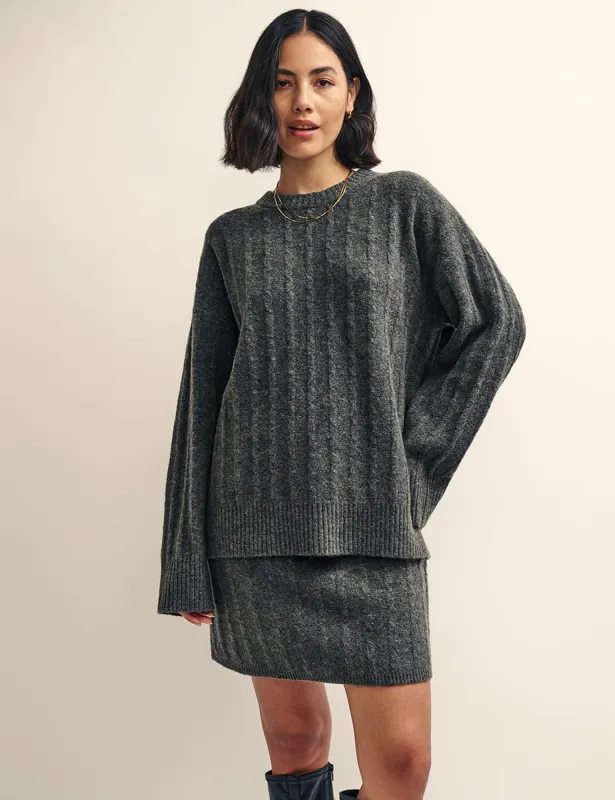 Grey Cable Crew Neck Oversized Knitted Jumper made by Nobody's Child