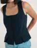 Black Scoop Neck Pleat Detail Waistcoat sold by Nobody's Child