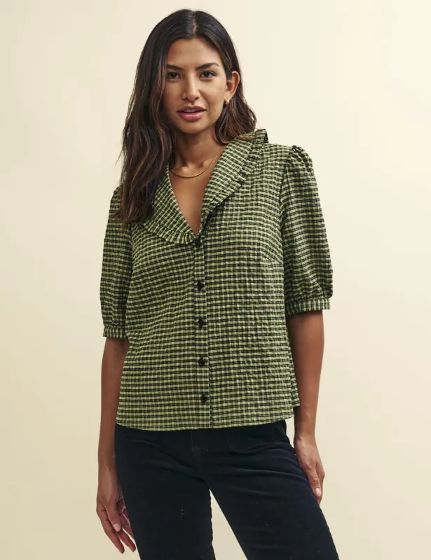 Green Gingham Check Peter Pan Collar Emmie Blouse sold by Nobody's Child